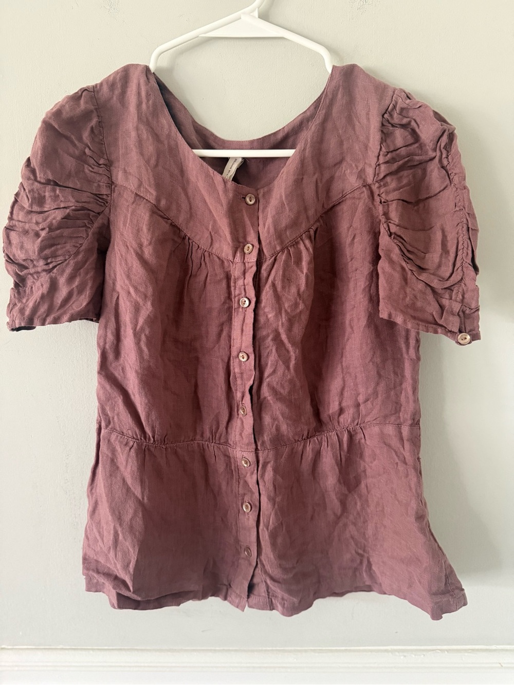 Meadow Rue Mauve Button-Down Linen Blouse size 4